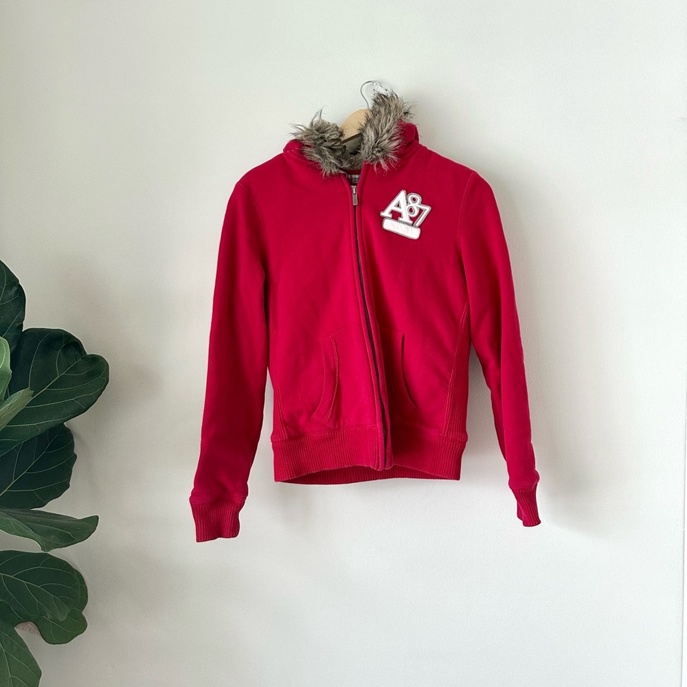 VTG Y2K Aeropostale Zip Up Fur Hood Red Flannel Lined Preppy Retro Grail